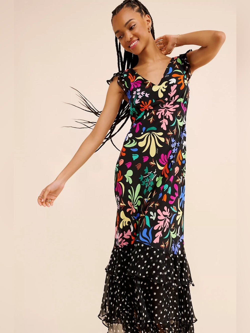 Free People RIXO Silk Ossy Maxi Dress Black US 8 Medium